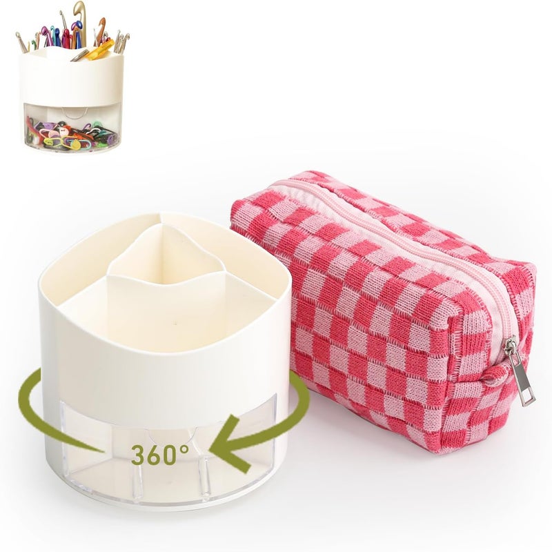 YOJOB Crochet Hook Case & Bag Combo, 360° Rotating Crochet Hooks Holder for Craft Table, Plus an On-the-go Crocheting Project Organizer Bag - Image 1